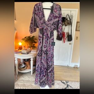 Purple Multi Paisley Dolman Sleeve Maxi Dress Size Small